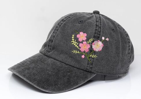 Cherry Blossom Flower Embroidered Wash Cotton Baseball Cap Curve Brim Sakura Hat (Beige) in Saudi Arabia