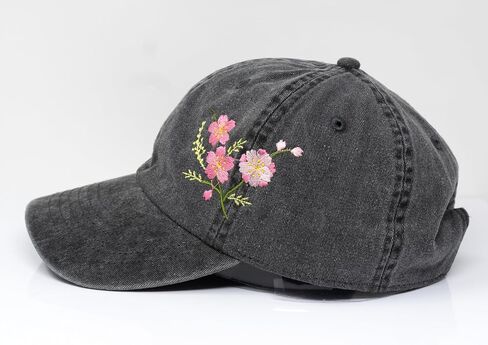 Cherry Blossom Flower Embroidered Wash Cotton Baseball Cap Curve Brim Sakura Hat (Beige) in Saudi Arabia