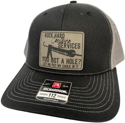 Rock Harding Caulking Services Leather Trucker Snapback Hat - 112 Trucker Hat - قبعات سائق شاحنة غير لائقة - هدايا عيد ميلاد للرجال - هدايا ذوي الياقات الزرقاء المضحكة للرجال (أسود) in Kuwait