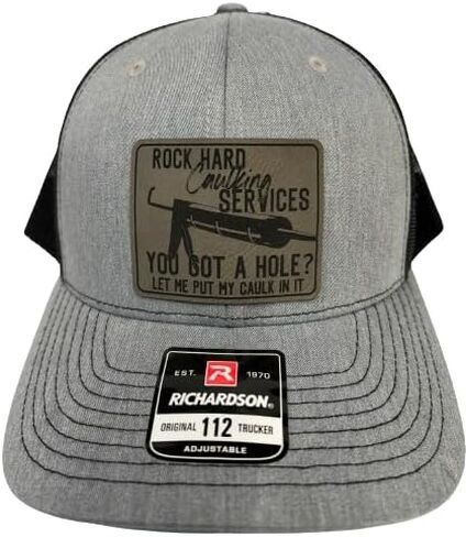 Rock Harding Caulking Services Leather Trucker Snapback Hat - 112 Trucker Hat - قبعات سائق شاحنة غير لائقة - هدايا عيد ميلاد للرجال - هدايا ذوي الياقات الزرقاء المضحكة للرجال (أسود) in Kuwait