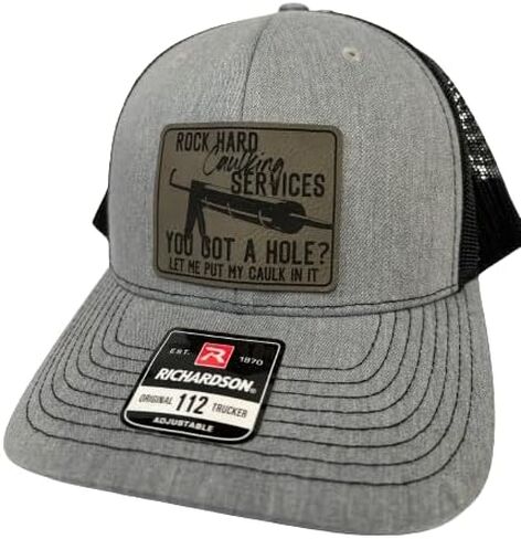 Rock Harding Caulking Services Leather Trucker Snapback Hat - 112 Trucker Hat - قبعات سائق شاحنة غير لائقة - هدايا عيد ميلاد للرجال - هدايا ذوي الياقات الزرقاء المضحكة للرجال (أسود) in Kuwait