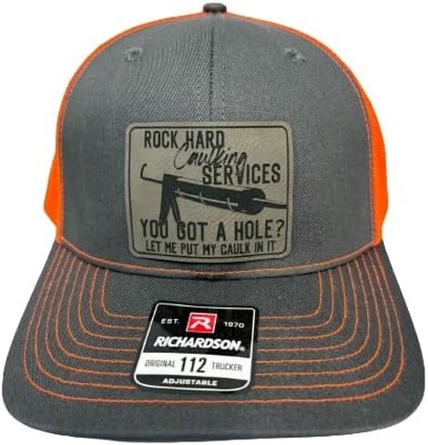 Rock Harding Caulking Services Leather Trucker Snapback Hat - 112 Trucker Hat - قبعات سائق شاحنة غير لائقة - هدايا عيد ميلاد للرجال - هدايا ذوي الياقات الزرقاء المضحكة للرجال (أسود) in Kuwait
