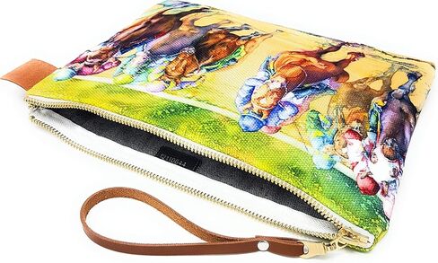 Horse Racing Zippered Women's Clutch Purse 10" Accessory bag - Canvas Handbag Denim Lining in Saudi Arabia