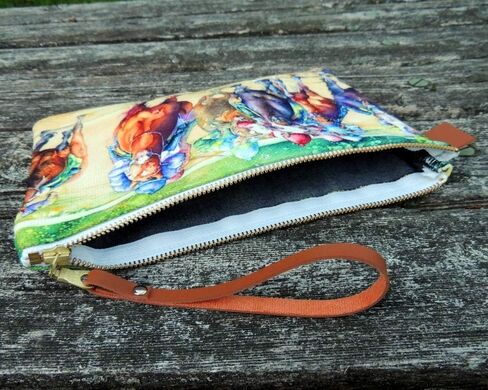 Horse Racing Zippered Women's Clutch Purse 10" Accessory bag - Canvas Handbag Denim Lining in Saudi Arabia