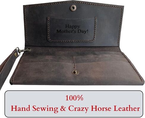 Personalized Wristlet Wallet for Women, Genuine Crazy Horse Leather 100% Hand Sewing Purse with Wrist Strap and Keychain, Multi Card Holder Cell Phone Pocket with Gift Box (Burgundy) in Saudi Arabia
