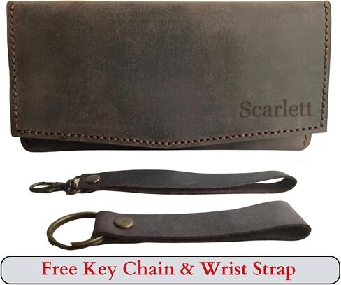 Personalized Wristlet Wallet for Women, Genuine Crazy Horse Leather 100% Hand Sewing Purse with Wrist Strap and Keychain, Multi Card Holder Cell Phone Pocket with Gift Box (Burgundy) in Saudi Arabia