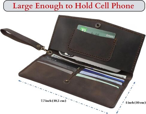 Personalized Wristlet Wallet for Women, Genuine Crazy Horse Leather 100% Hand Sewing Purse with Wrist Strap and Keychain, Multi Card Holder Cell Phone Pocket with Gift Box (Burgundy) in Saudi Arabia