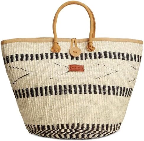 Balance Point Handwoven Straw Sisal Basket Tote Bag, Market Grocery Shopping Bags ,Economical Sisal Straw Tote Basket with Leather Strap Handles and Button Closure, Large Straw Shoulder Purse Suitable for Travel in Saudi Arabia