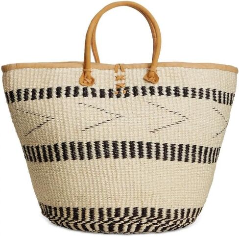 Balance Point Handwoven Straw Sisal Basket Tote Bag, Market Grocery Shopping Bags ,Economical Sisal Straw Tote Basket with Leather Strap Handles and Button Closure, Large Straw Shoulder Purse Suitable for Travel in Saudi Arabia