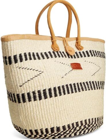 Balance Point Handwoven Straw Sisal Basket Tote Bag, Market Grocery Shopping Bags ,Economical Sisal Straw Tote Basket with Leather Strap Handles and Button Closure, Large Straw Shoulder Purse Suitable for Travel in Saudi Arabia