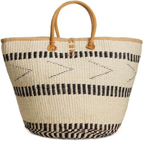 Balance Point Handwoven Straw Sisal Basket Tote Bag, Market Grocery Shopping Bags ,Economical Sisal Straw Tote Basket with Leather Strap Handles and Button Closure, Large Straw Shoulder Purse Suitable for Travel in Saudi Arabia