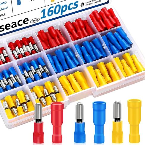 smseace 100pcs Bullet Wire connectors 22-16AWG Insulated Male and Female Bullet Connector kit Electrical Bullet Crimp Terminals Connectors in Saudi Arabia