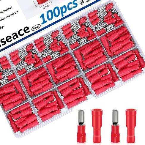 smseace 100 قطعة موصلات أسلاك الرصاص 22-16AWG مجموعة موصلات الرصاص المعزولة للذكور والإناث موصلات محطات تجعيد الرصاص الكهربائية in Saudi Arabia