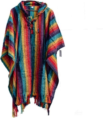 Nepalese Poncho Usisex - 100 ٪ Cotton Baja Hoodie | حجم واحد يناسب كل | سترة الهبي مع إغلاق الرباط على الطراز المكسيكي المعطف (قوس قزح) in Kuwait