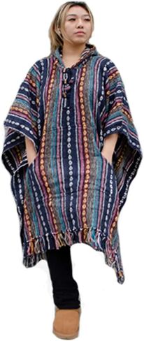 Nepalese Poncho Usisex - 100 ٪ Cotton Baja Hoodie | حجم واحد يناسب كل | سترة الهبي مع إغلاق الرباط على الطراز المكسيكي المعطف (قوس قزح) in Kuwait