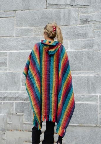 Nepalese Poncho Usisex - 100 ٪ Cotton Baja Hoodie | حجم واحد يناسب كل | سترة الهبي مع إغلاق الرباط على الطراز المكسيكي المعطف (قوس قزح) in Kuwait