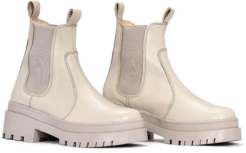 Sábates Barcelona leather boots with laces and low platform for women. Available in Beige and Black (8, Beige) in Saudi Arabia