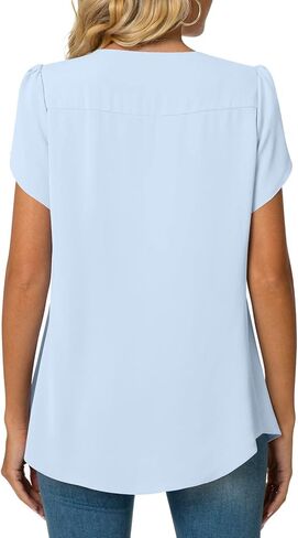 Bestbee Womens Dressy Chiffon Blouses Plus Size Crew Neck Petal Short Sleeve Shirts 2024 Summer Tops Pleated Tunic Casual T-Shirts, 3XL, White in Kuwait