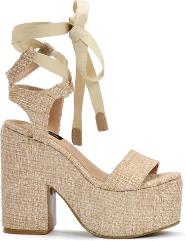 Alondra embroidered platform sandal for women with lace-up front closure. Colors: Floral Pink, Floral Blue and Natural (Natural, 7) in Saudi Arabia