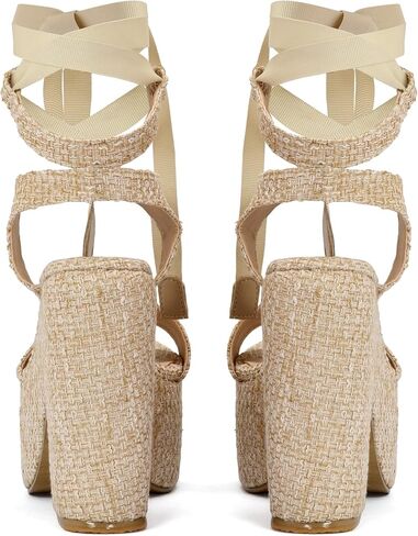 Alondra embroidered platform sandal for women with lace-up front closure. Colors: Floral Pink, Floral Blue and Natural (Natural, 7) in Saudi Arabia