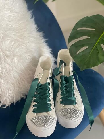 Quinceanera Sneakers - 15 Birthday personalized Shoes with butterflies and Gems - Zapatillas de 15 Green and Lilac Customized Shoes - Dancing 15th Party (9) in Saudi Arabia