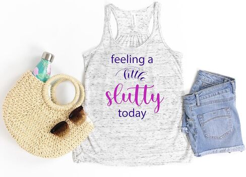 Feeling A Little Slutty Today White Marble Racerback Tank - HotWife Shirt - Swingers Fetish Sexy Women's Shirt Tank Top (L) in Saudi Arabia