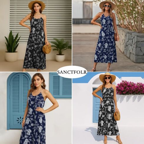 Boho Beach Summer Dresses for Women, Backless Halter Neck Maxi Sundress, Loose Fit Flowy Vacation Dress in Saudi Arabia