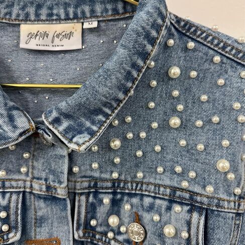مستقبل مخصص السيدة Bride Pearl Jean Denim سترة لحفل الزفاف (M) in Saudi Arabia
