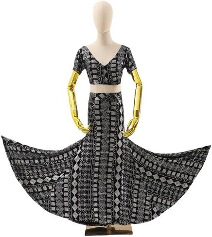 Muslim women's festival fashion dance dress ballet performance dress (Black silver) in Saudi Arabia