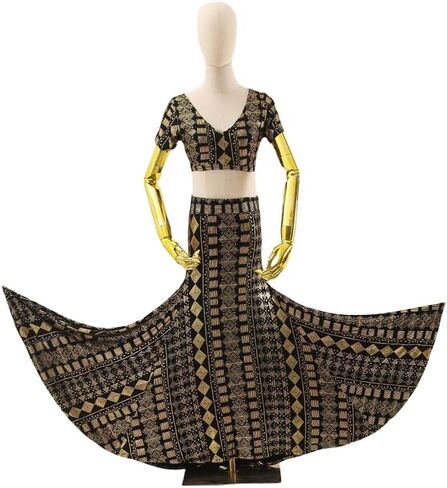 Muslim women's festival fashion dance dress ballet performance dress (Black silver) in Saudi Arabia