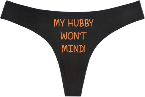My Hubby Won't Mind! Black Thong - Choose Your Text Color - Sexy Underwear HotWife Swingers Cuckold MFM Hot Wife (M, White Glitter) in Saudi Arabia