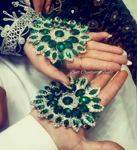 Henna Night Hand Wrap khena pech for Afghan Persian Weddings - Bridal and Groom Hand Covering for Traditional Henna Ceremony (2 hand wraps) (Green) (Green, silver) in Saudi Arabia