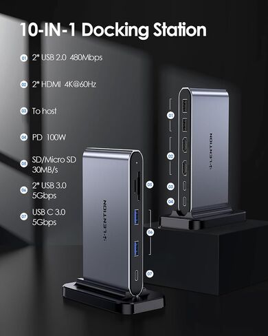LENTION USB C Hub, Dual HDMI 4K@60Hz for MacBook, 7-in-1 USB C Docking Station, PD 100W, 5Gbps Data Transfer, SD Card Reader, Dual Monitor Adapter for M1/M2/M3 macOS Systems, Windows (CE45) in Saudi Arabia