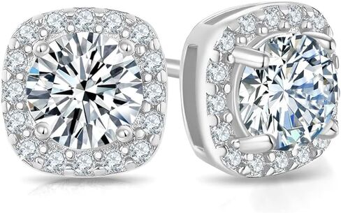 Moissanite Earrings for Women Men 18K White Gold Plated Round Cut Lab Created Diamond Halo Stud Earrings in Saudi Arabia