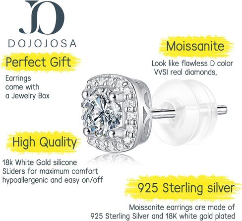 Moissanite Earrings for Women Men 18K White Gold Plated Round Cut Lab Created Diamond Halo Stud Earrings in Saudi Arabia
