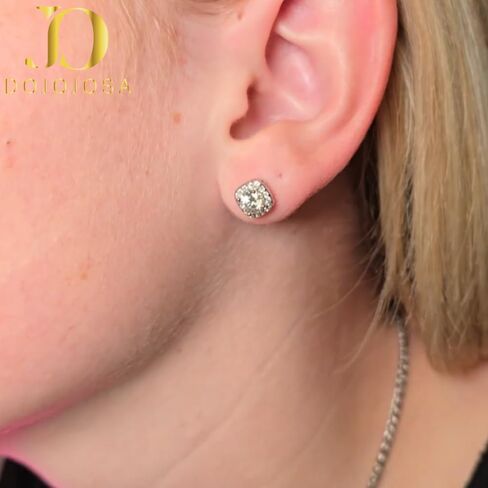 Moissanite Earrings for Women Men 18K White Gold Plated Round Cut Lab Created Diamond Halo Stud Earrings in Saudi Arabia
