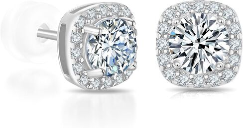 Moissanite Earrings for Women Men 18K White Gold Plated Round Cut Lab Created Diamond Halo Stud Earrings in Saudi Arabia