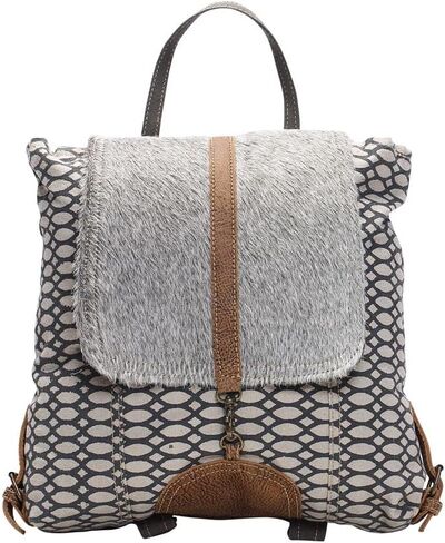 Premium Hair-on Leather Knit Rug Canvas Backpack | Real Leather Handmade Backpack | Women Outdoors Rustic Country | RMBB17 in Saudi Arabia