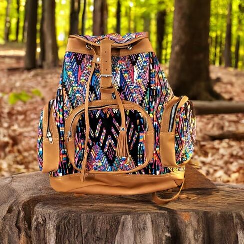 Large Hand-Woven Leather & Huipile Backpack in Saudi Arabia
