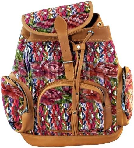 Large Hand-Woven Leather & Huipile Backpack in Saudi Arabia
