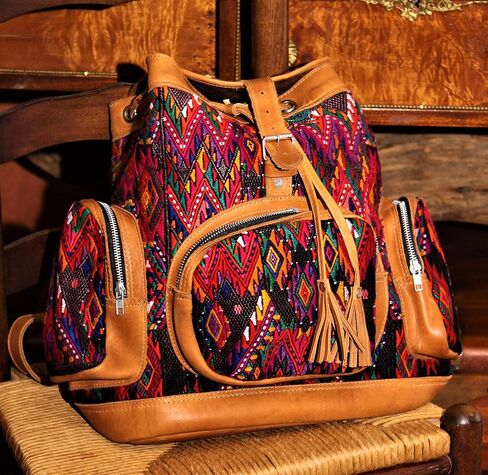 Large Hand-Woven Leather & Huipile Backpack in Saudi Arabia