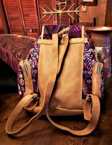 Large Hand-Woven Leather & Huipile Backpack in Saudi Arabia