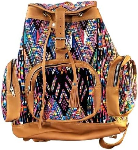Large Hand-Woven Leather & Huipile Backpack in Saudi Arabia