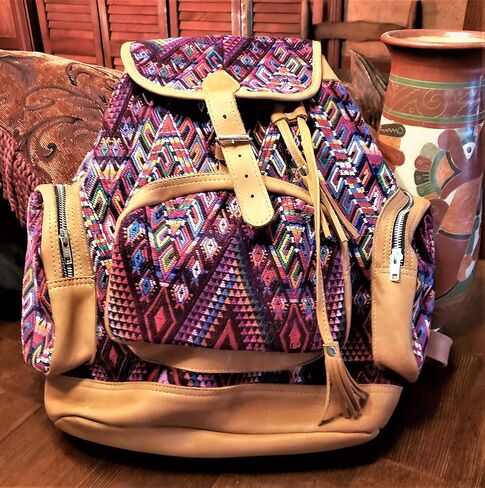 Large Hand-Woven Leather & Huipile Backpack in Saudi Arabia