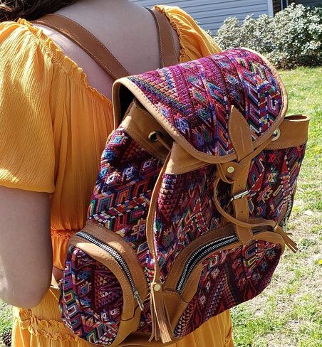Large Hand-Woven Leather & Huipile Backpack in Saudi Arabia