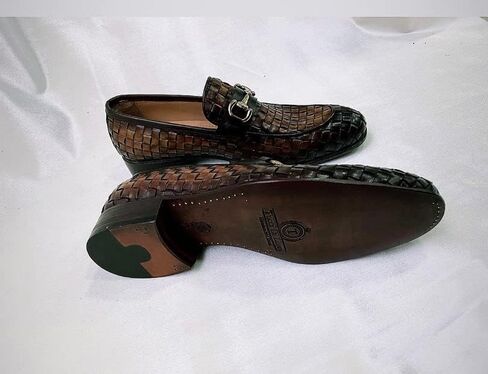 Mens Burnished Brown Chequeboard Woven Italian Leather Handmade Luxury Loafer Shoe (10, Loafer, Brown) in Saudi Arabia
