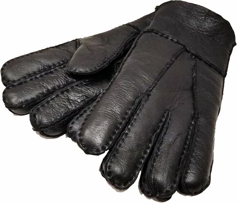 Warm Black Sheepskin Shearling Gloves Handmade for Men by Katz Leather (Large) in Saudi Arabia