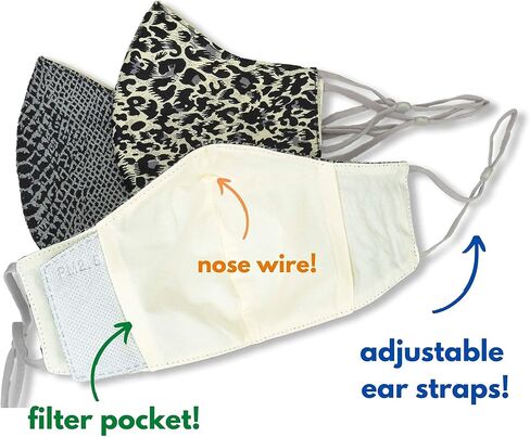 Three Pack of Reusable Face Masks - Super Soft Face Mask Made with Breathable Cotton, Adjustable Mask, Washable Cloth Mask - Adult Face Masks For Women and Men - Fabric Mask, 100% Cotton Mask in Saudi Arabia