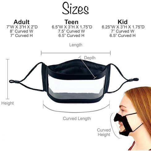 قناع الوجه النافذة السوداء الصافية/قابلة لإعادة الاستخدام/القطن/غير سامة/أمريكية مصنوعة/خالية من اللاتكس/لا PVC أو BPA/لا فثاليت/قابلة للغسل/قابلة للتنفس/للجنسين/انظر من خلال قناع شفاف/كبير (بالغ) in Kuwait