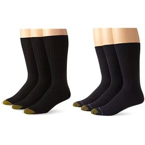Gold Toe Men's Classic Canterbury Crew Socks (Pack of 6), Black/Brown, Shoe Size: 6-12.5 in Kuwait